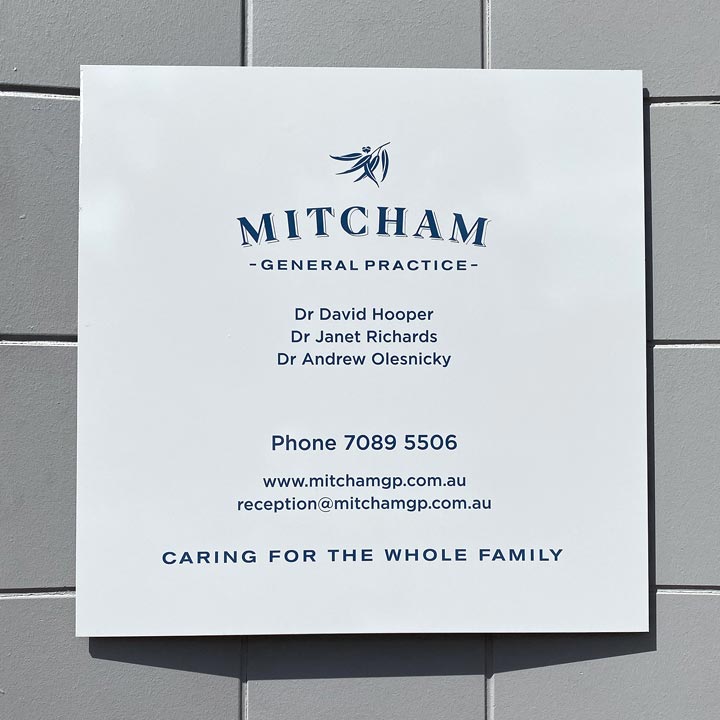 Front entrance signage design created by Quisk for Mitcham GP premises.