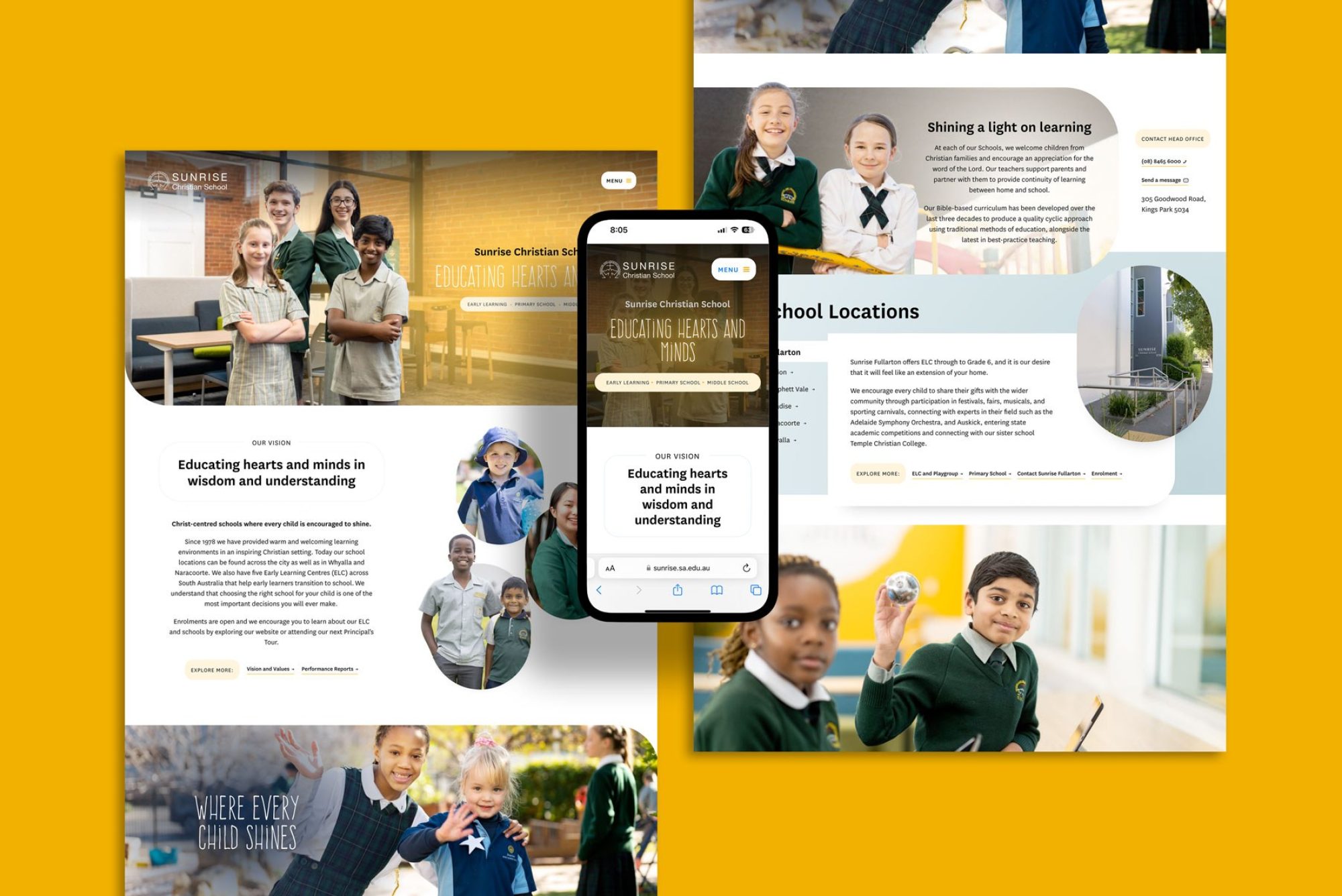 Sunrise School Website design adelaide